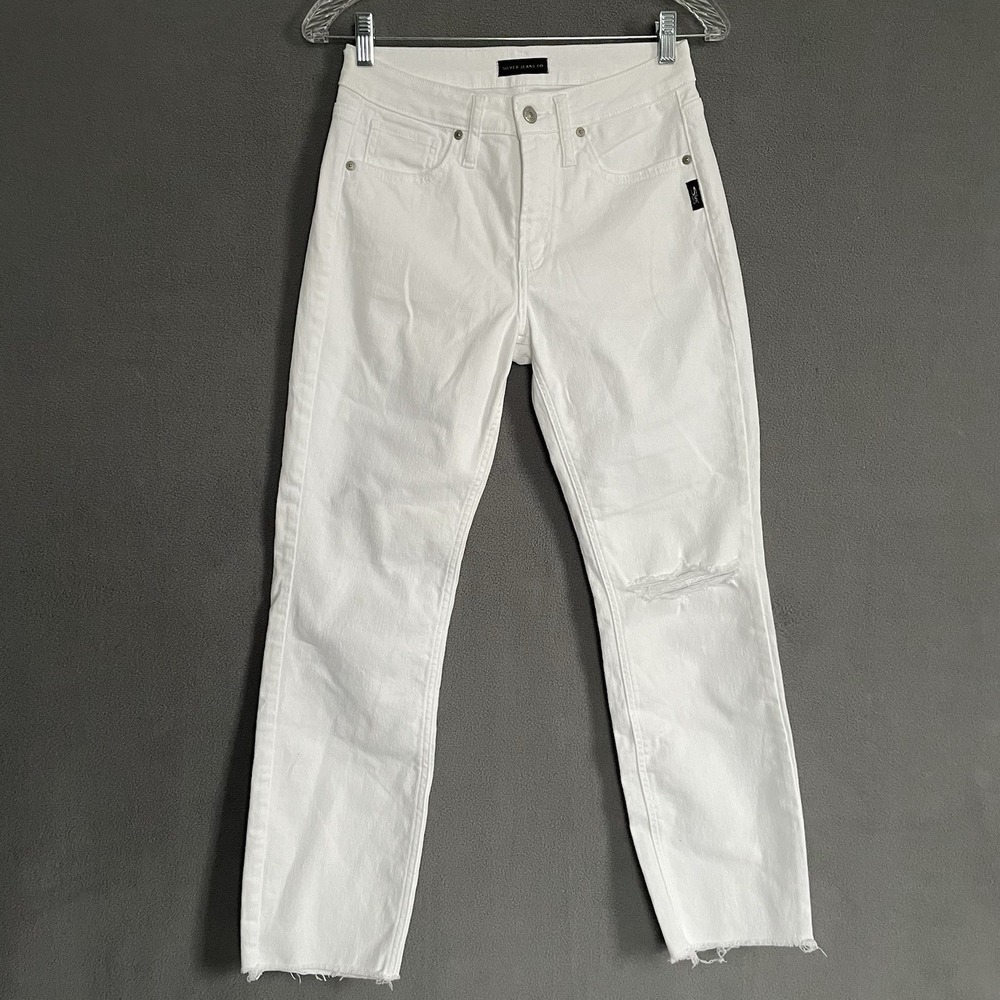 Silver Jeans Co White Berkley Skinny Ankle Jeans Women's W26 L27 Raw Hem Croped